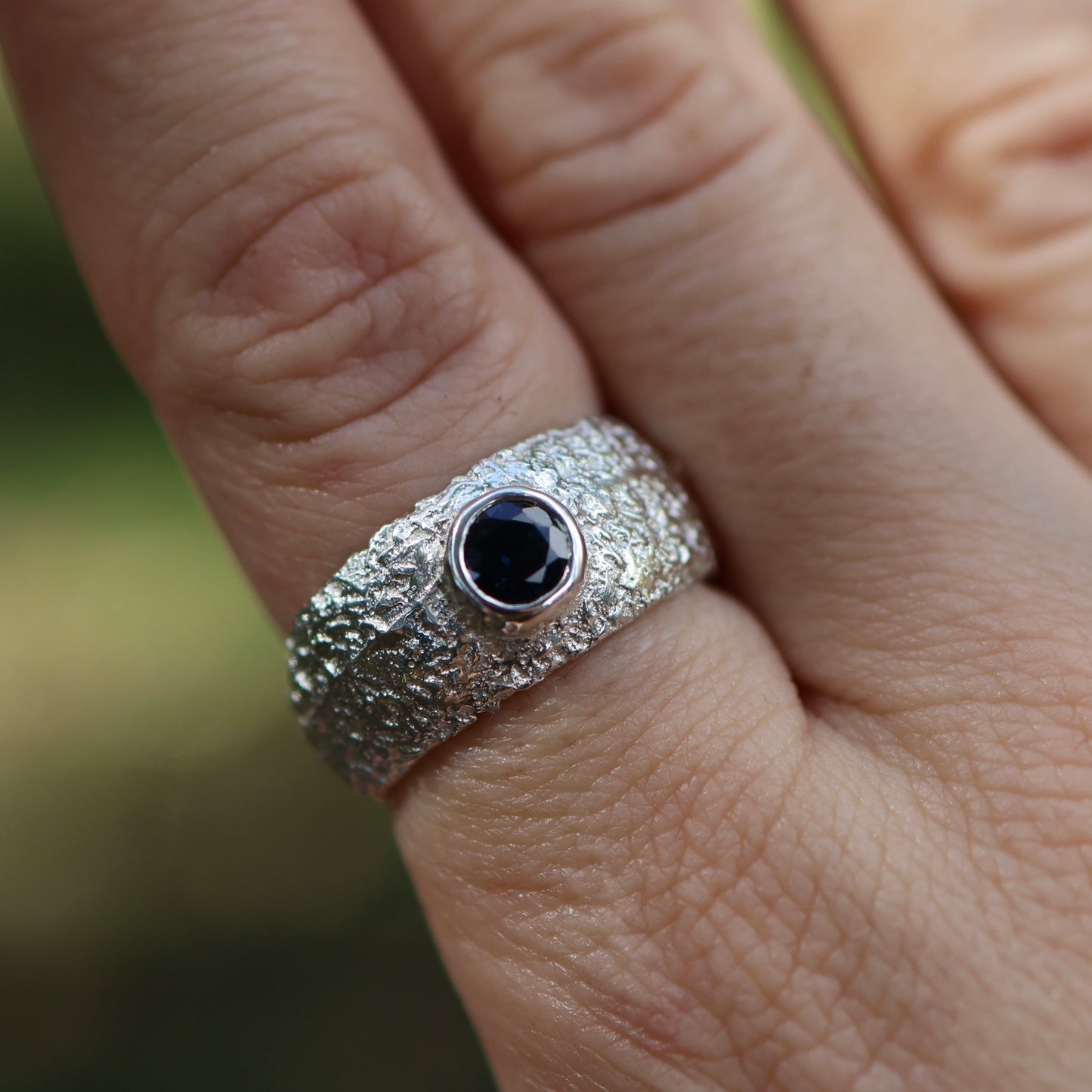 1: Textured Dome Ring with Parti Sapphire| 9.5/S