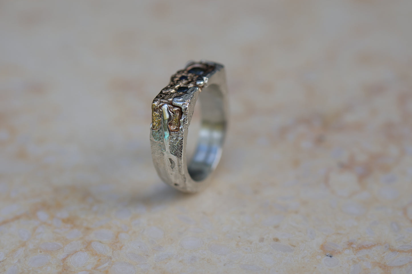 Rocky Shoreline Signet with Sapphires - size 9.5