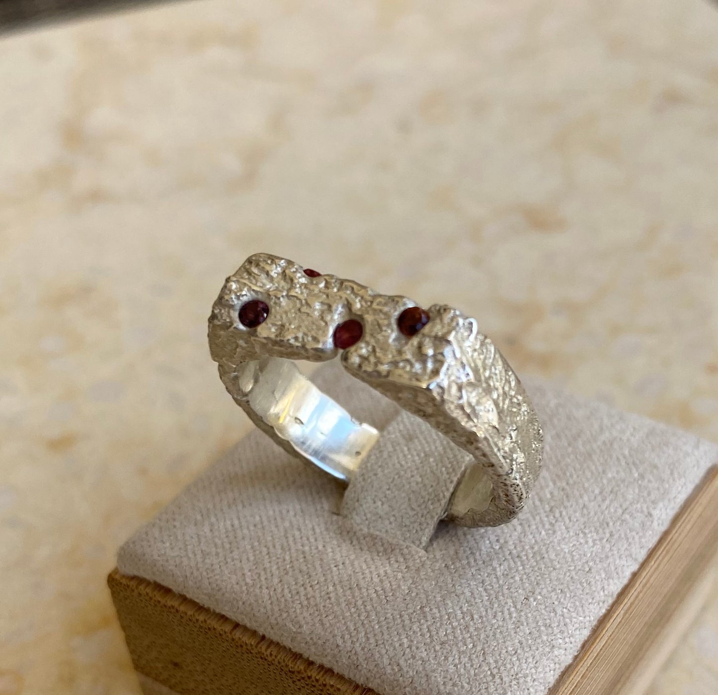 Orange Sapphire Square Sand Signet Ring - READY TO SHIP