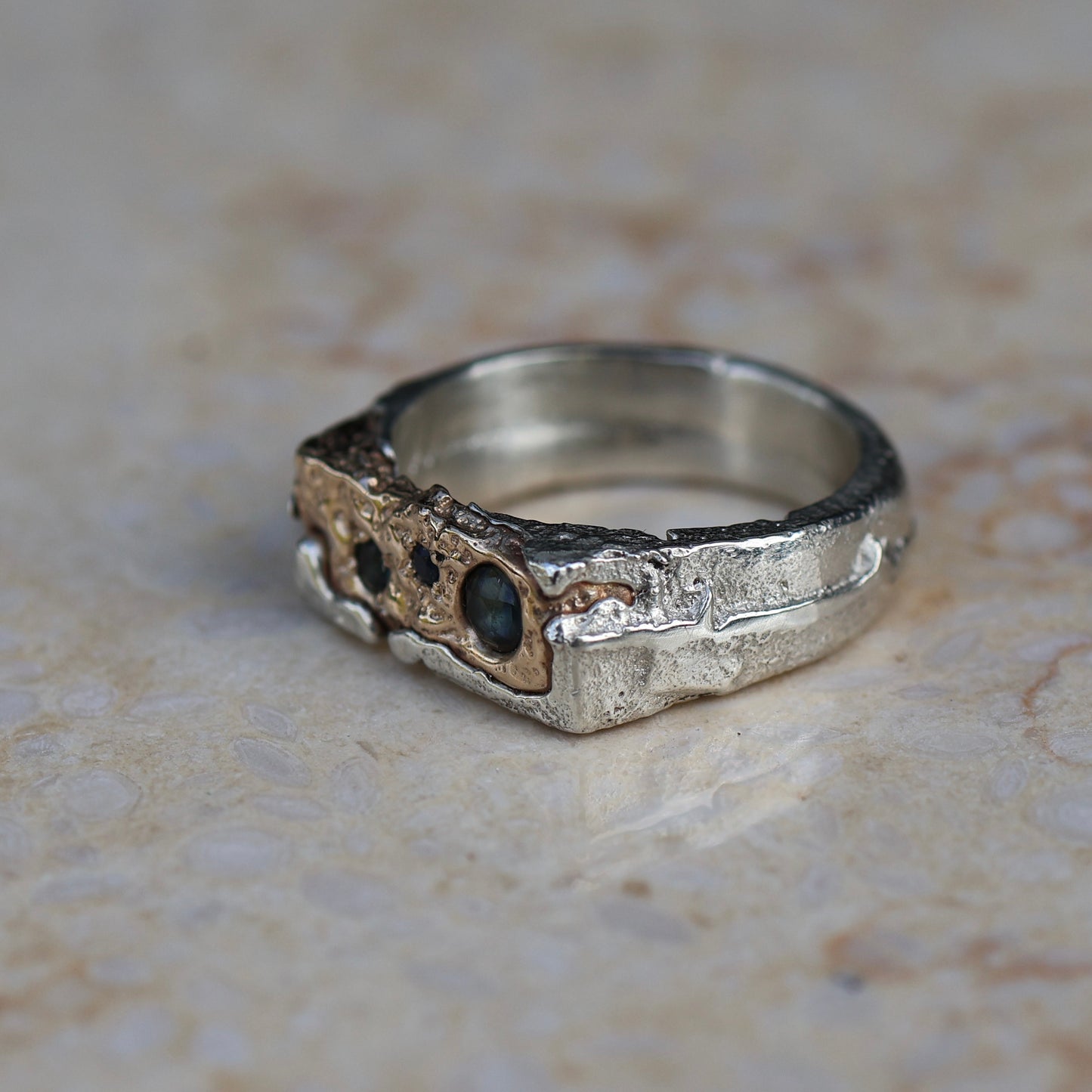 Rocky Shoreline Signet with Sapphires - size 9.5