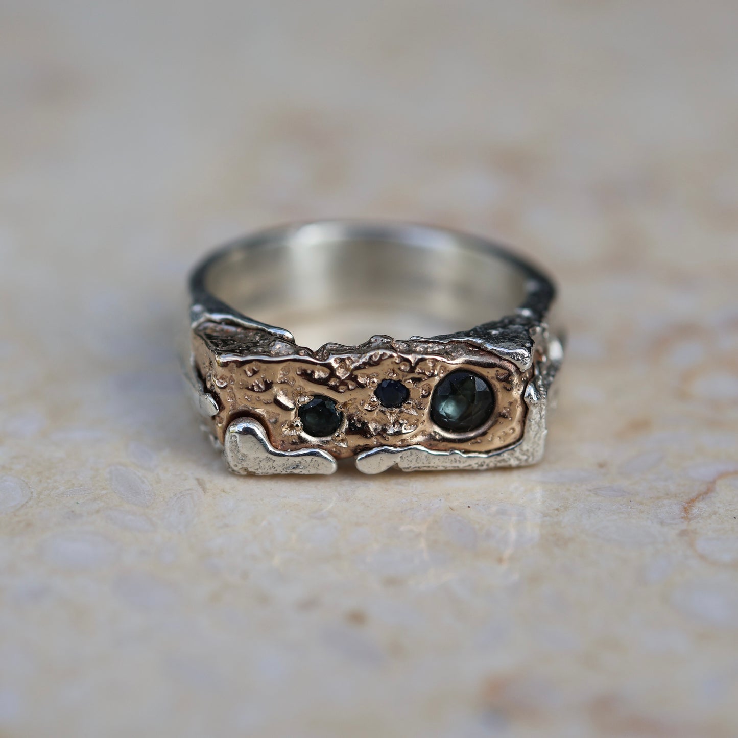 Rocky Shoreline Signet with Sapphires - size 9.5