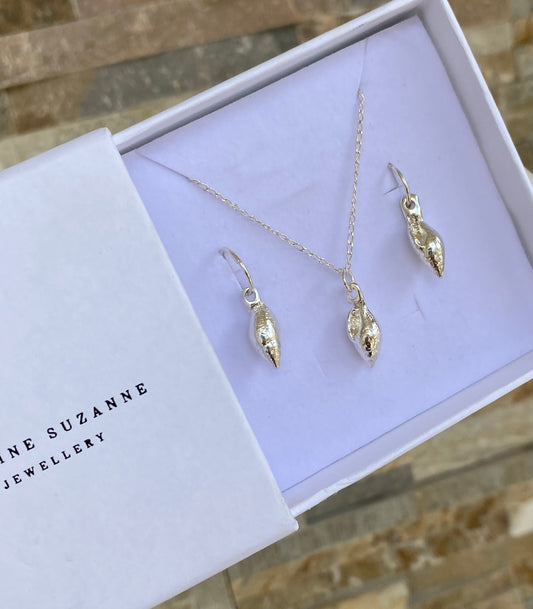 Spiral Shell Pendant & Earring Set - READY TO SHIP