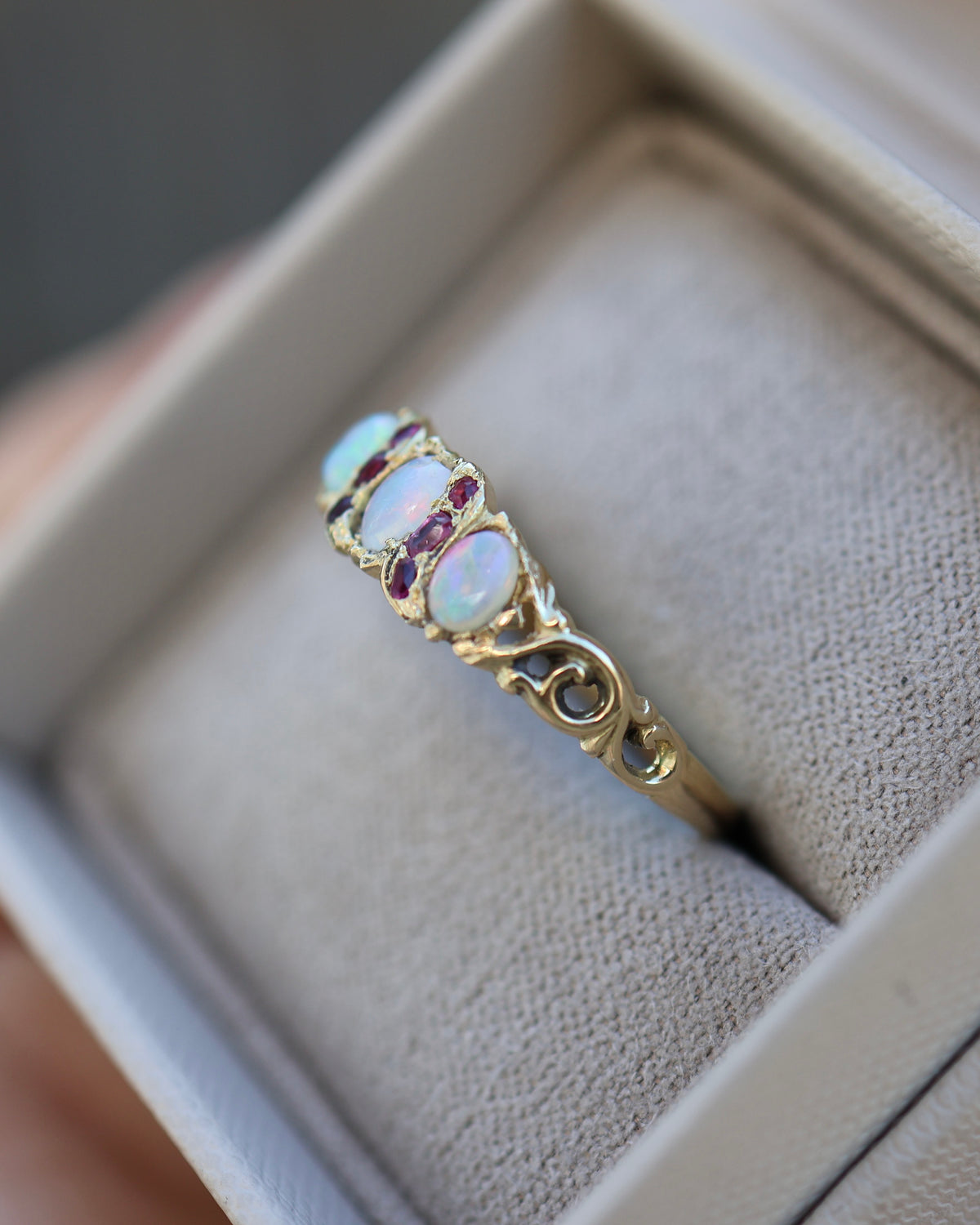 Gemstone Ring | 18ct Yellow Gold | Opal & Rubies | 9