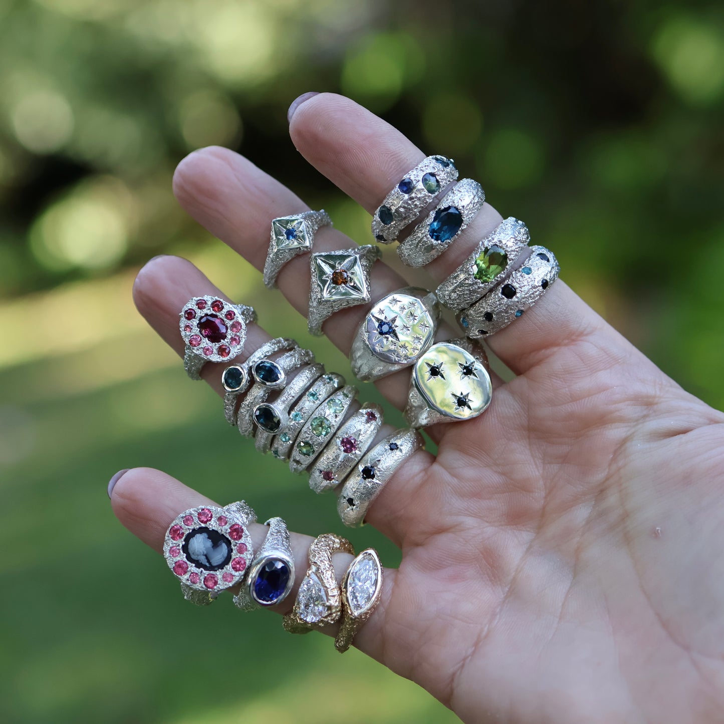 Dune Ring with Sapphires Cast in Place - 6.5