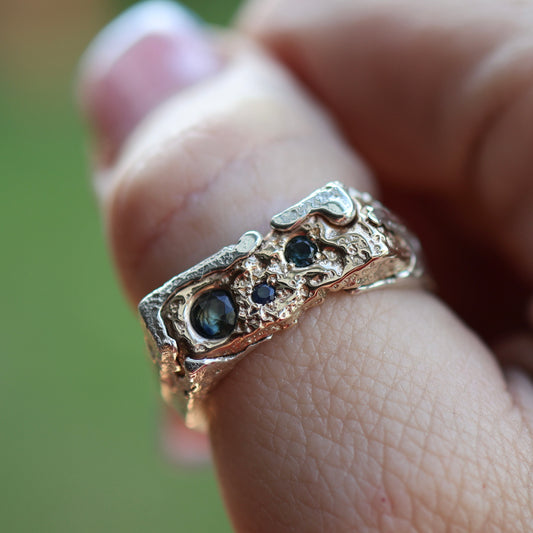 Rocky Shoreline Signet with Sapphires - size 9.5