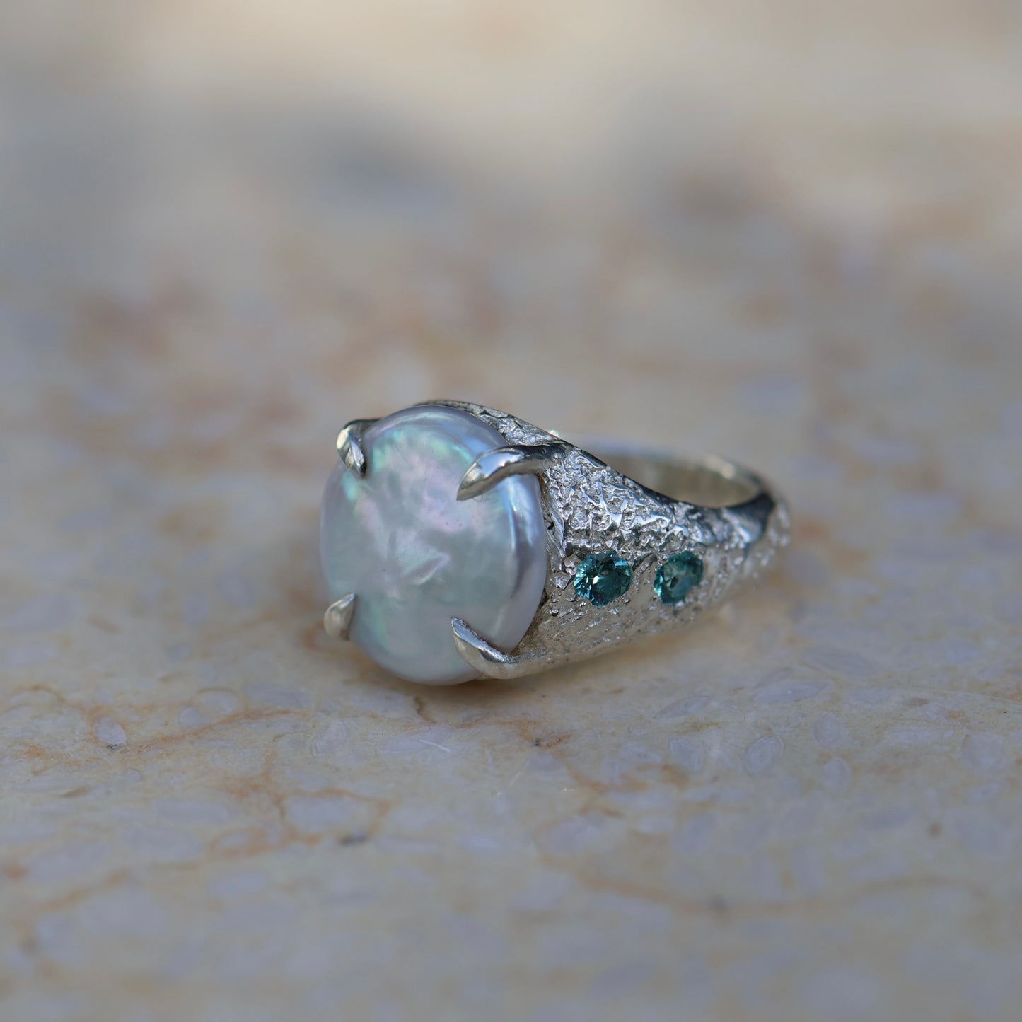 Pearl Signet with Tourmalines -size 9