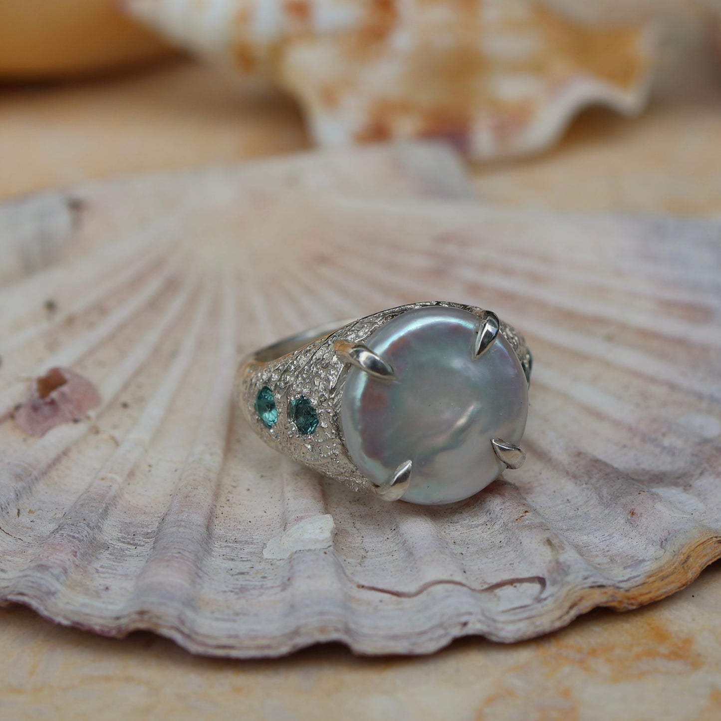 Pearl Signet with Tourmalines -size 9