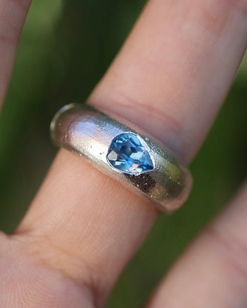 Tear Drop Sapphire Ring -  Lab Sapphire - 8.5