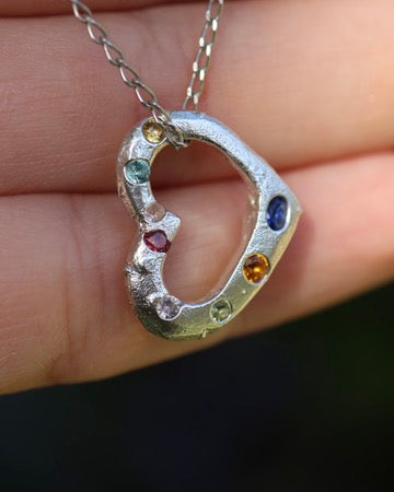 Heart Pendant -  Lab Sapphire, Citrine, Garnet, Peridot