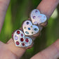 Green & Blue Heart Ring -  Lab Sapphires + Lab Peridot - 7