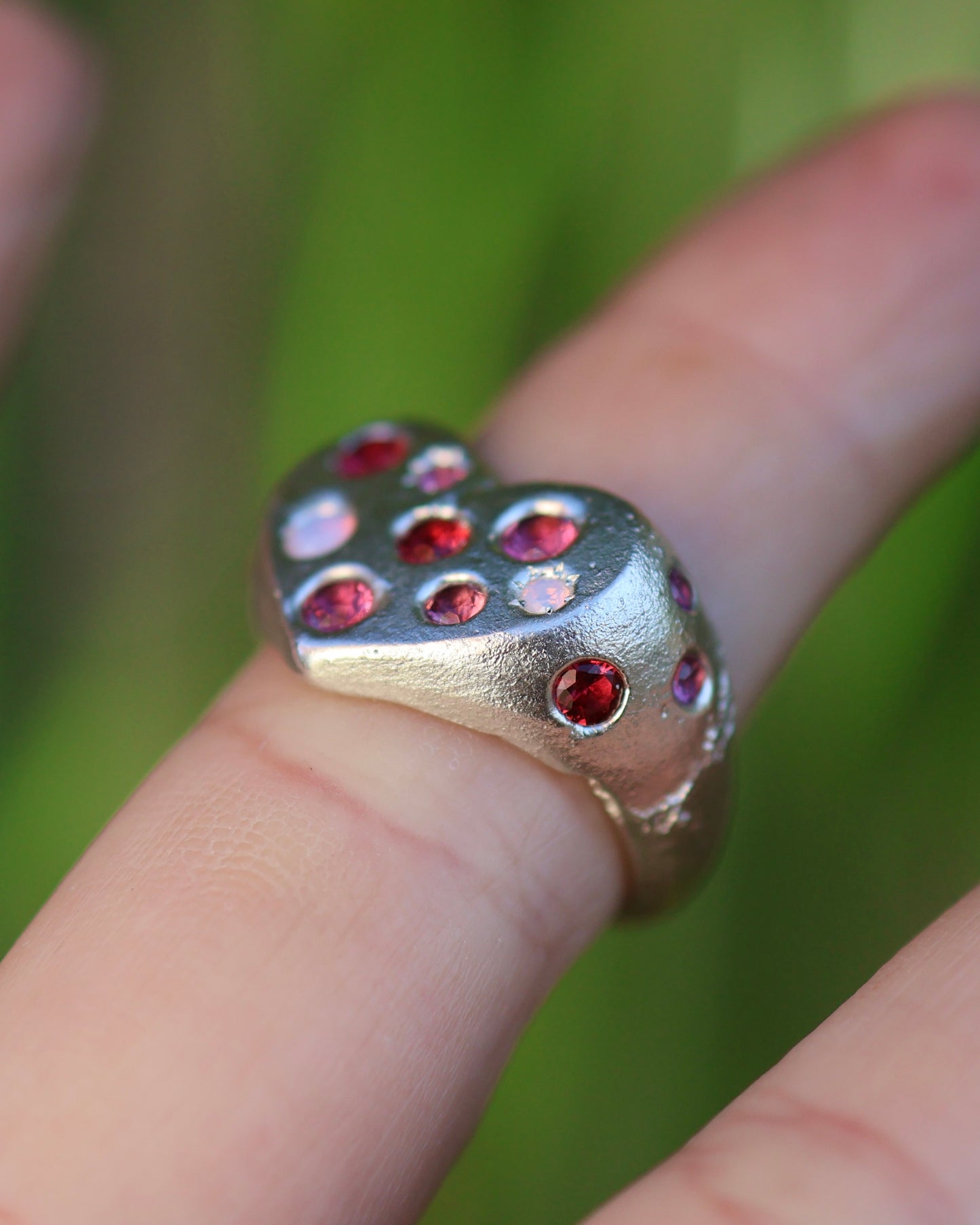 Pink Heart Ring -  Lab Garnet & Lab Ruby - 8.5