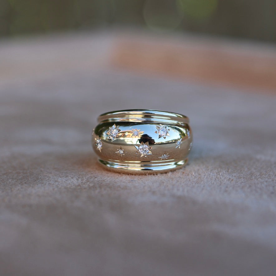 Dome Shape Ring|9ct Yellow Gold|Lab Diamonds|8.5