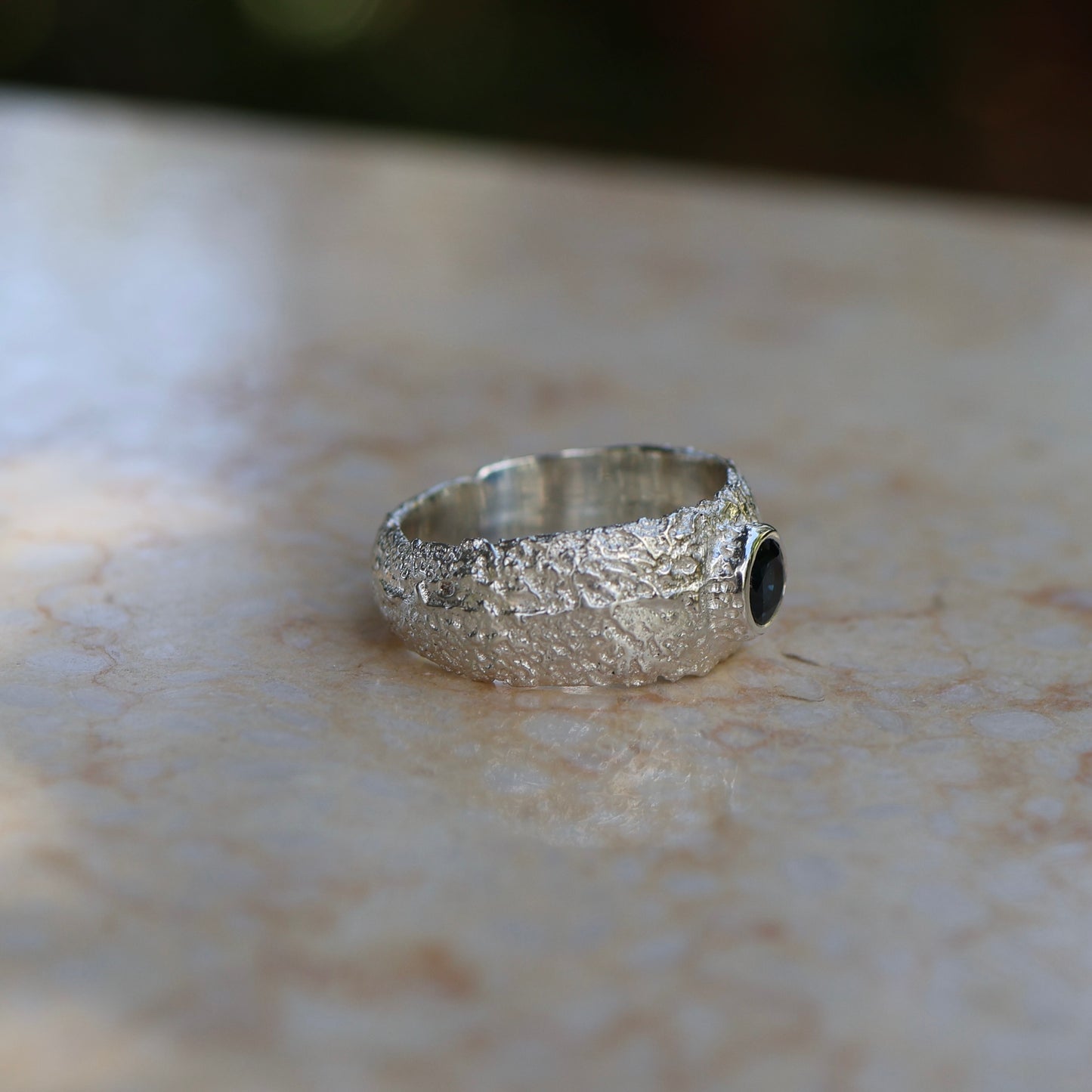 1: Textured Dome Ring with Parti Sapphire| 9.5/S