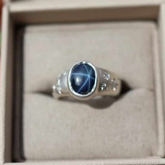 Galaxy Band Ring With Star Sapphire - 5