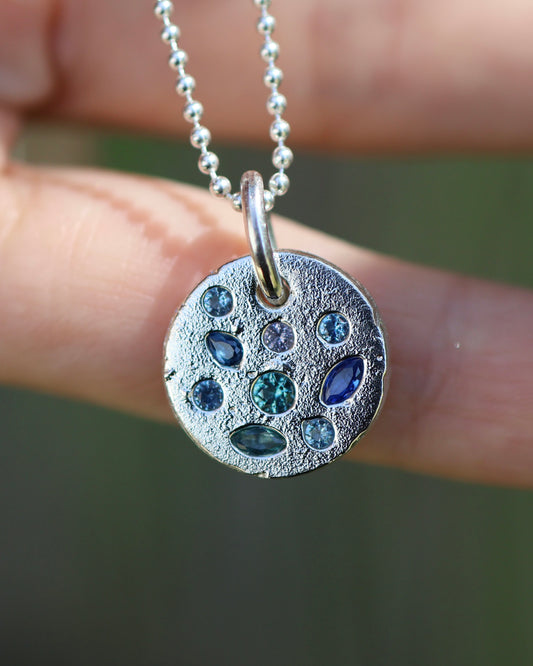 Blue Circle Pendant -  Lab Sapphires & Tourmalines