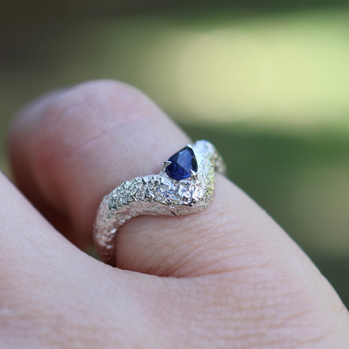 3: Wave Ring with Sapphire|Sterling Silver|5.5/K