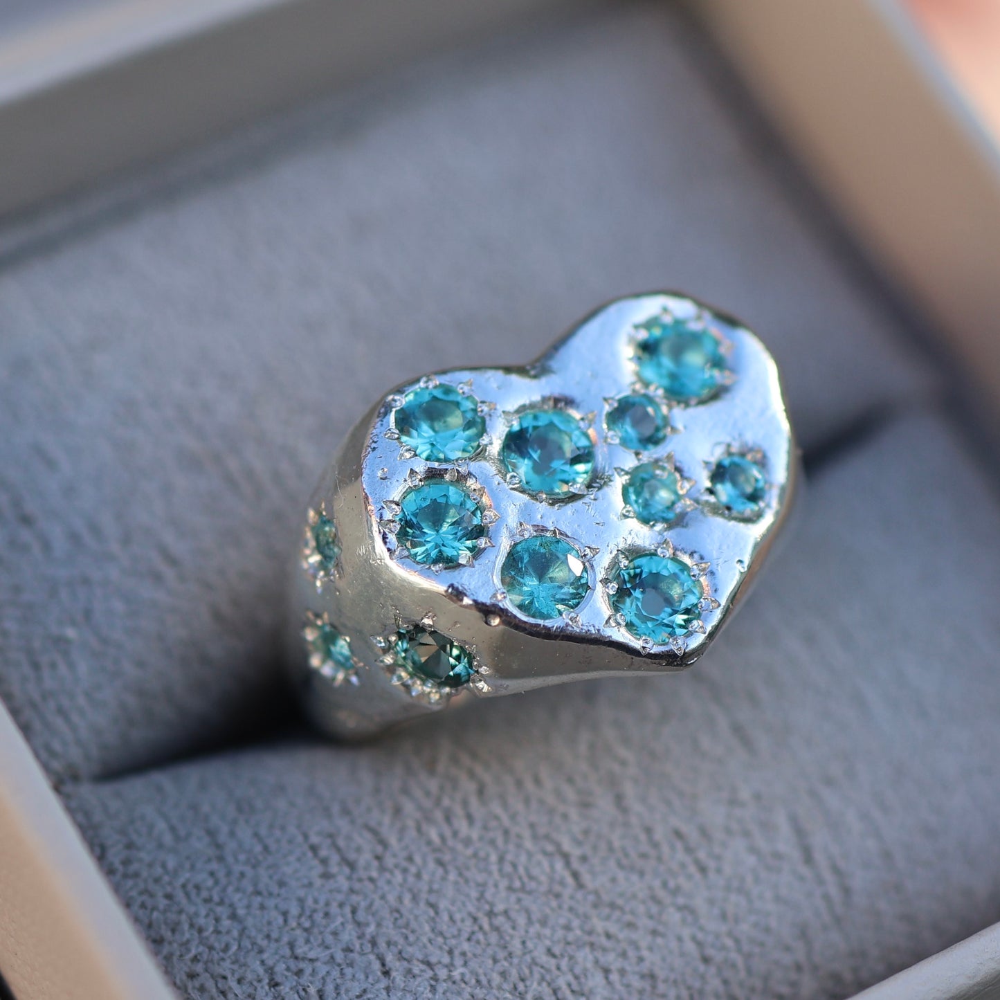 Aqua Heart Ring -  Lab Tourmaline