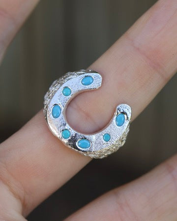 Horseshoe Signet Ring -  Lab Turquoise - 7.5