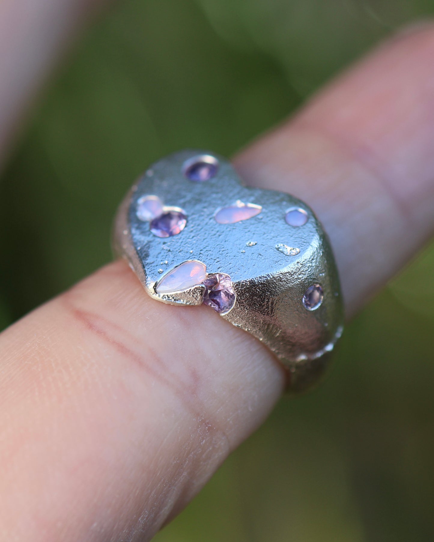 Purple Heart Ring -  Lab Amethyst + Lab Opal - 5.5