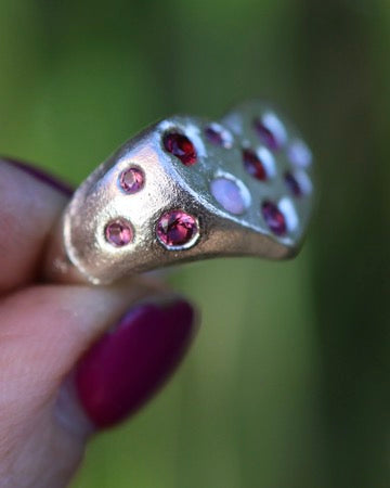 Pink Heart Ring -  Lab Garnet & Lab Ruby - 8.5