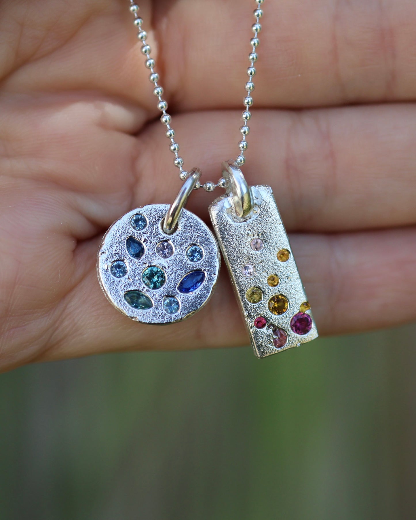 Rectangle Pendant -  Lab Sapphires, Ruby, Citrine & Garnet