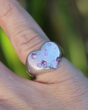 Purple Heart Ring -  Lab Amethyst + Lab Opal - 5.5