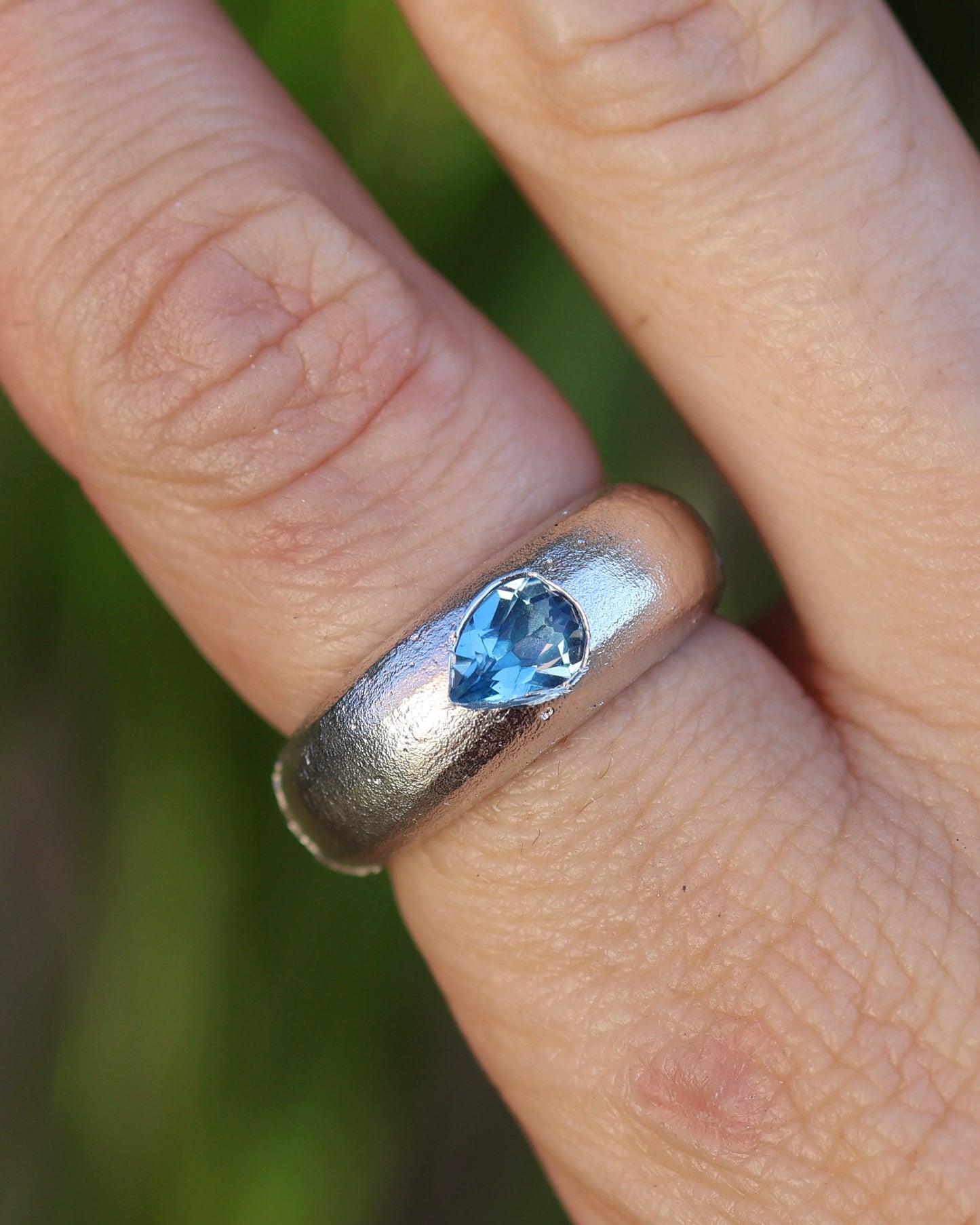 Tear Drop Sapphire Ring -  Lab Sapphire - 8.5
