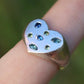 Green & Blue Heart Ring -  Lab Sapphires + Lab Peridot - 7