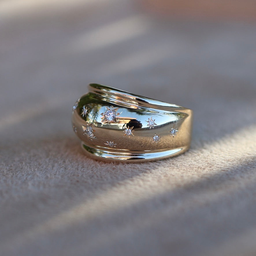 Dome Shape Ring|9ct Yellow Gold|Lab Diamonds|8.5
