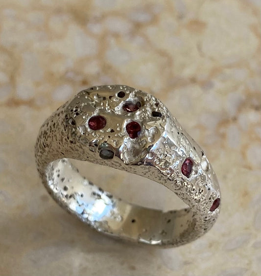 Red Sapphire Scatter Sand Signet  - READY TO SHIP