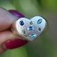 Green & Blue Heart Ring -  Lab Sapphires + Lab Peridot - 7