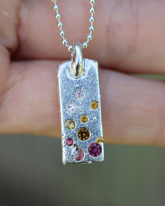 Rectangle Pendant -  Lab Sapphires, Ruby, Citrine & Garnet