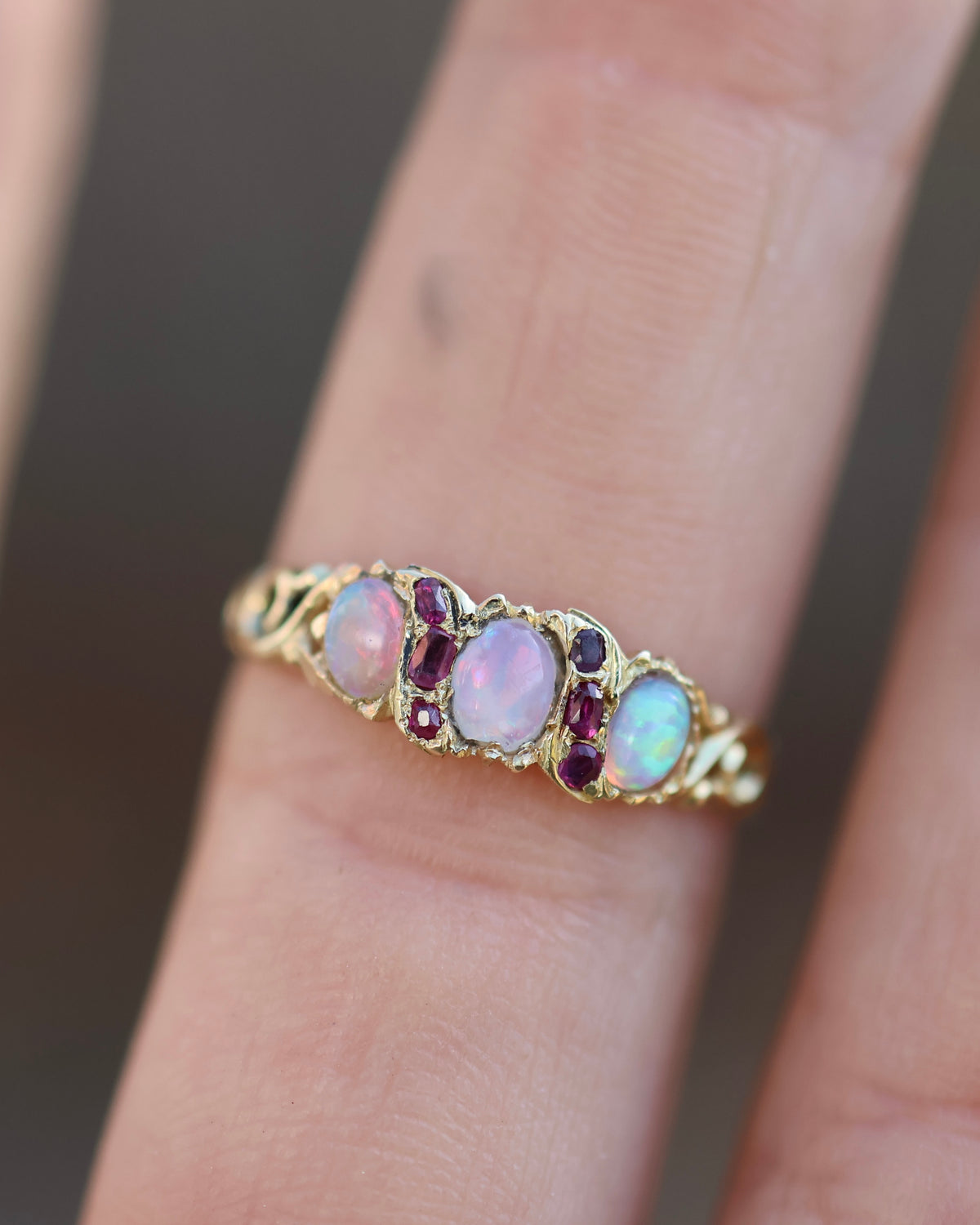 Gemstone Ring | 18ct Yellow Gold | Opal & Rubies | 9