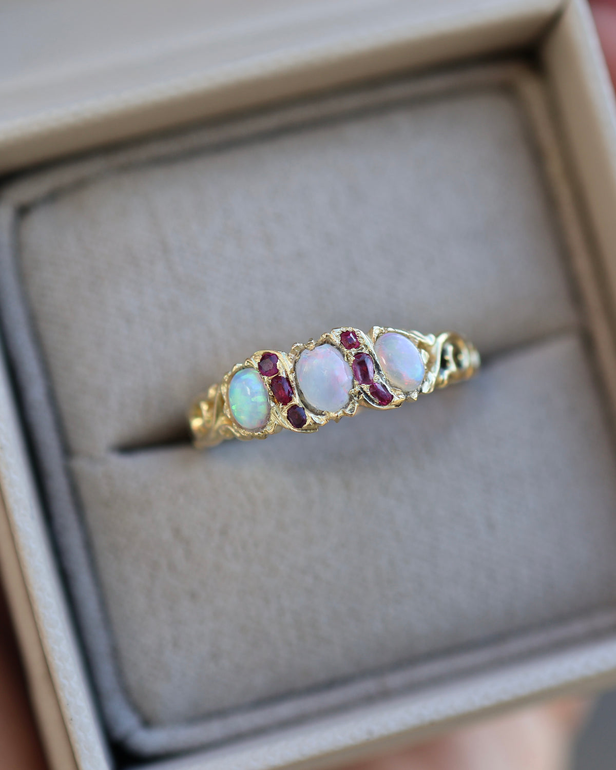 Gemstone Ring | 18ct Yellow Gold | Opal & Rubies | 9