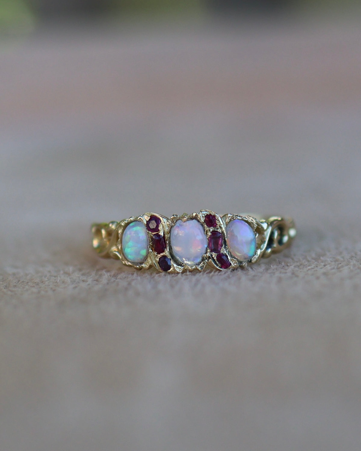 Gemstone Ring | 18ct Yellow Gold | Opal & Rubies | 9