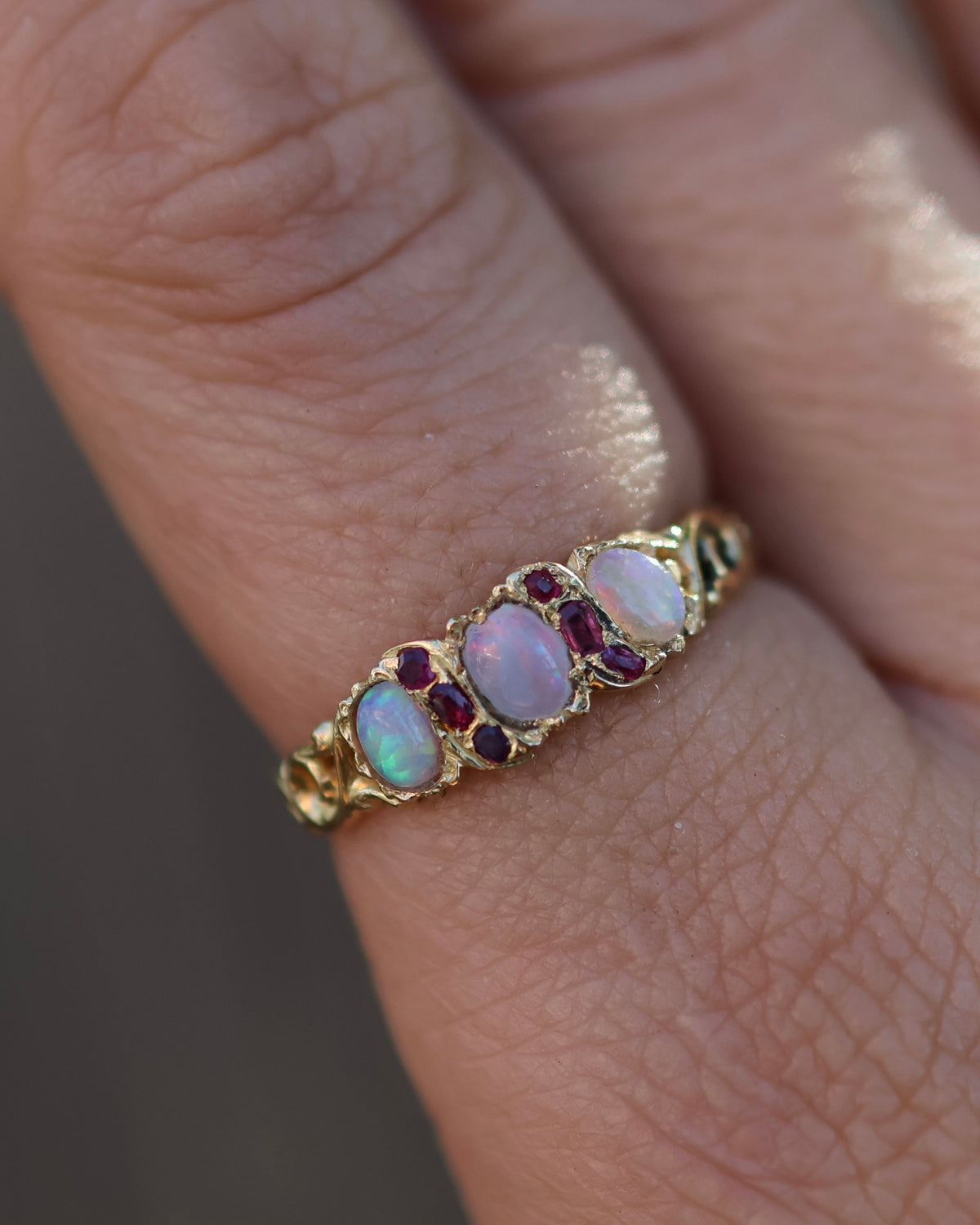 Gemstone Ring | 18ct Yellow Gold | Opal & Rubies | 9