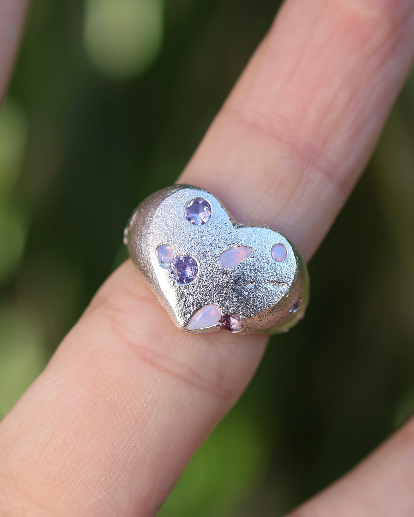 Purple Heart Ring -  Lab Amethyst + Lab Opal - 5.5