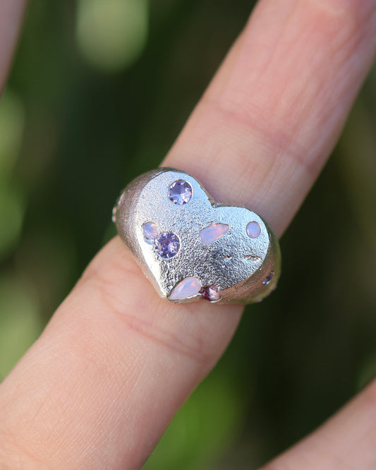 Purple Heart Ring -  Lab Amethyst + Lab Opal - 5.5