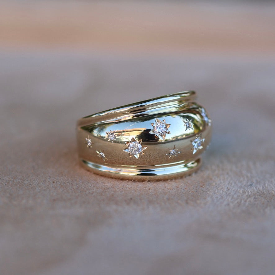 Dome Shape Ring|9ct Yellow Gold|Lab Diamonds|8.5