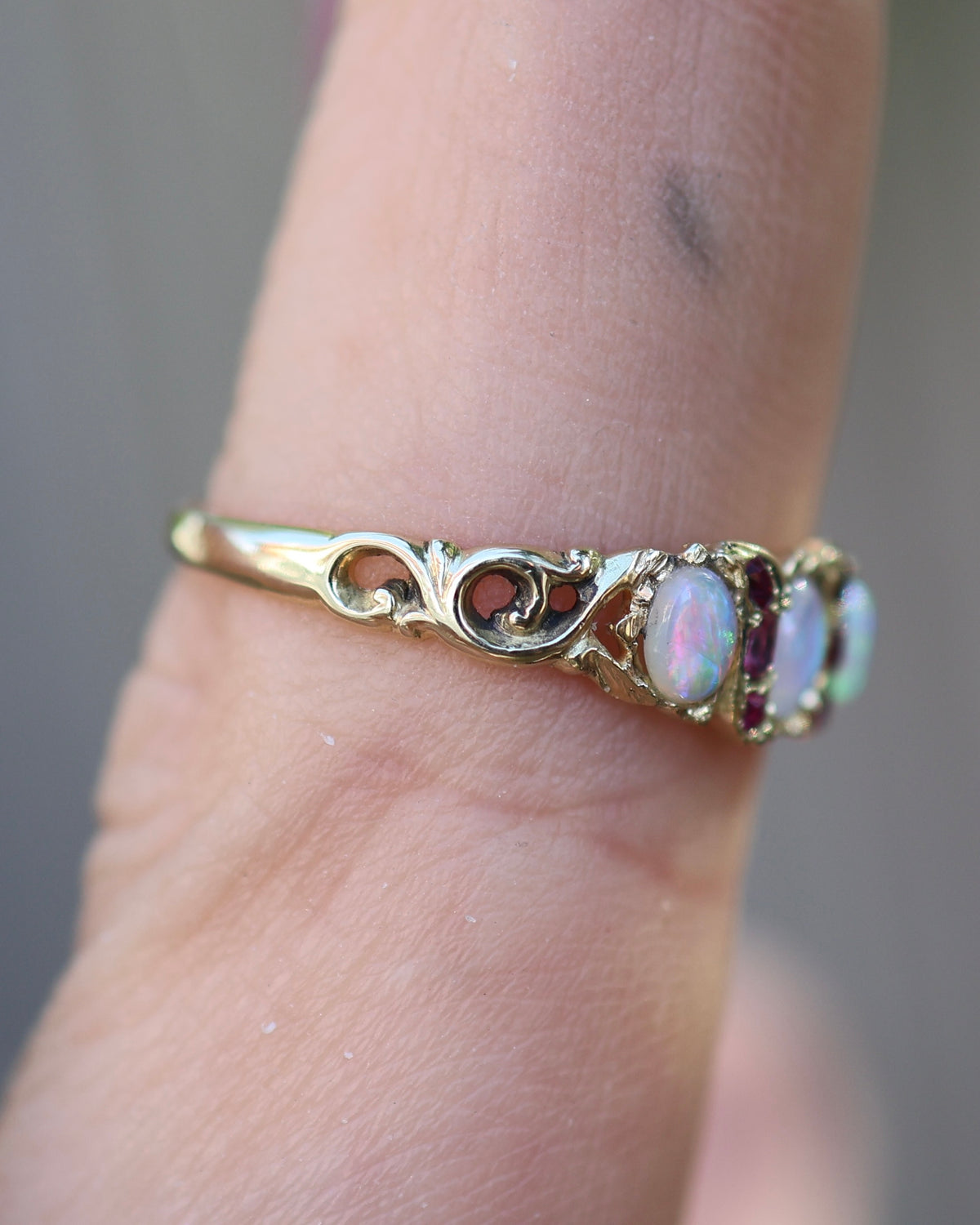 Gemstone Ring | 18ct Yellow Gold | Opal & Rubies | 9