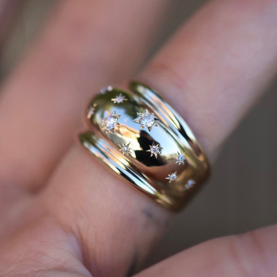 Dome Shape Ring|9ct Yellow Gold|Lab Diamonds|8.5