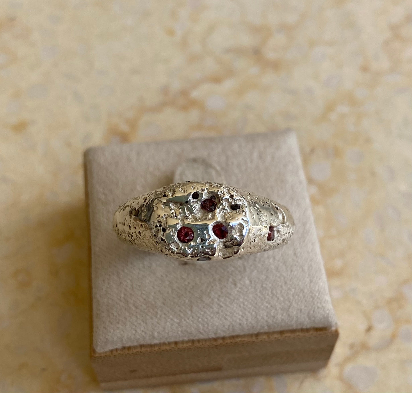 Red Sapphire Scatter Sand Signet  - READY TO SHIP
