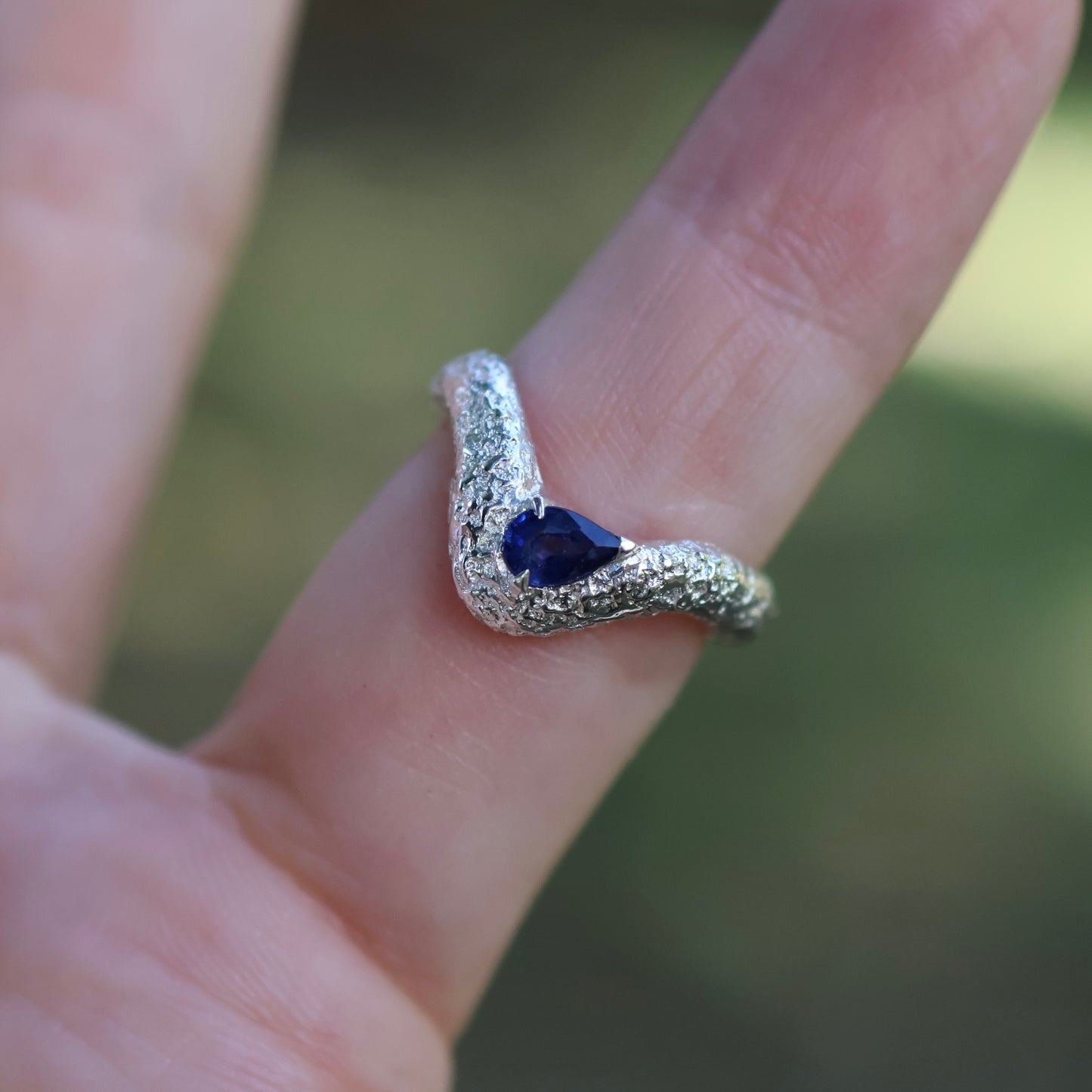 3: Wave Ring with Sapphire|Sterling Silver|5.5/K