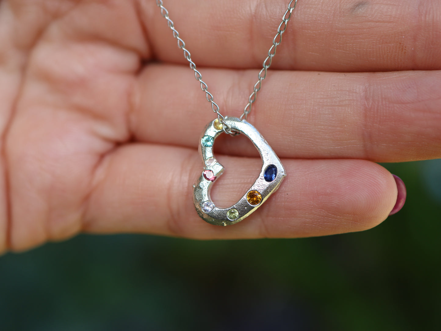 Heart Pendant -  Lab Sapphire, Citrine, Garnet, Peridot