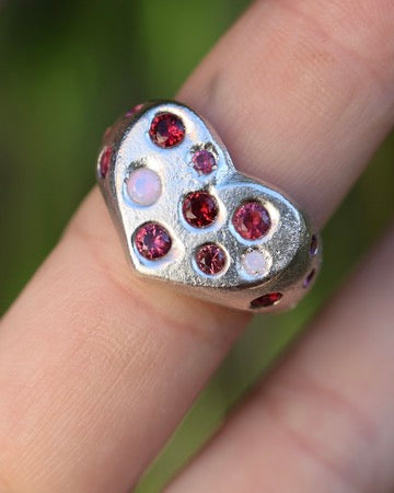 Pink Heart Ring -  Lab Garnet & Lab Ruby - 8.5