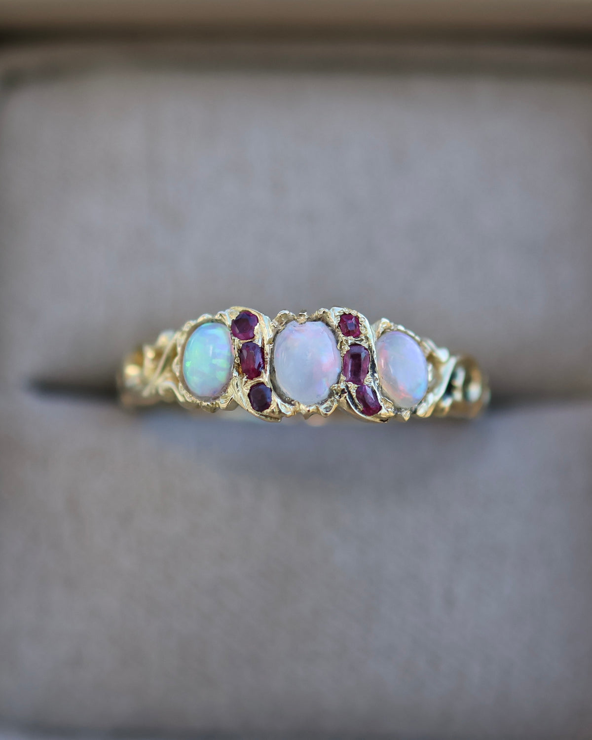 Gemstone Ring | 18ct Yellow Gold | Opal & Rubies | 9