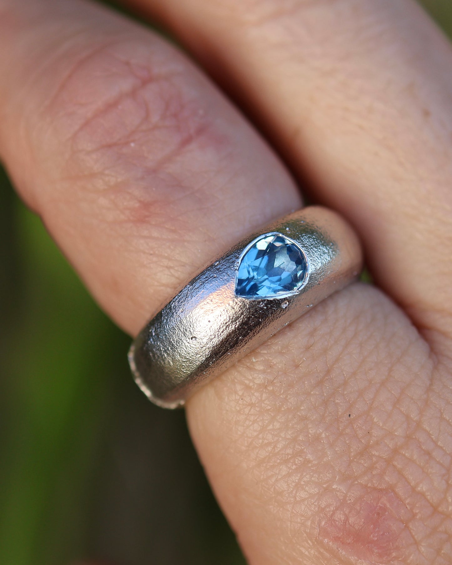 Tear Drop Sapphire Ring -  Lab Sapphire - 8.5