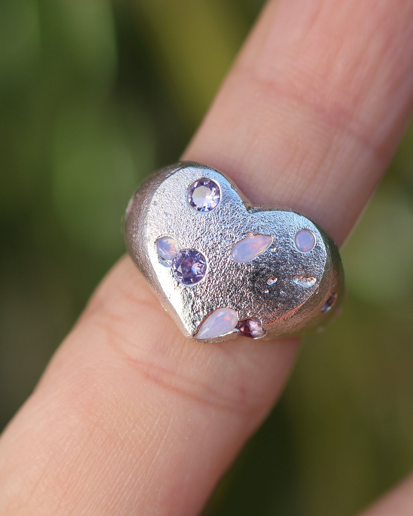 Purple Heart Ring -  Lab Amethyst + Lab Opal - 5.5