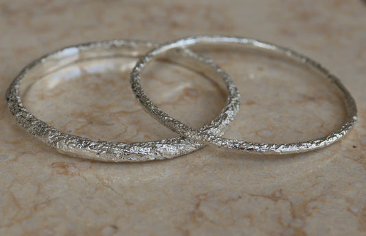 Sterling Silver Sand Bangle 6mm and 3mm - READY TO SHIP