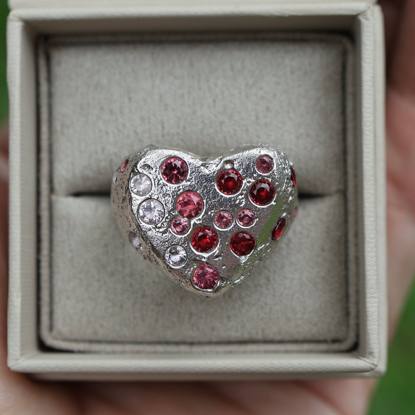 Heart Signet Ring with gemstones cast in place